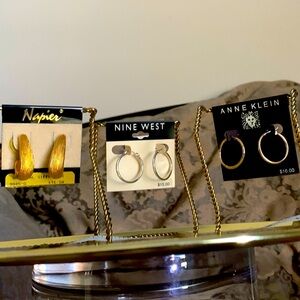 Napier Anne Klein NIneWest Famous Maker Gold&Silver Tone Earrings - Set of 3